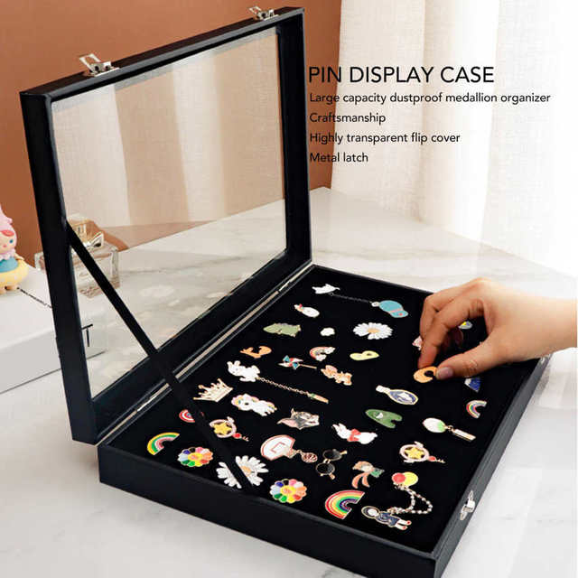 Pin Collection Display Box Dustproof Glass Large Capacity Badge Display  Case Easy Cleaning for Military Medal
